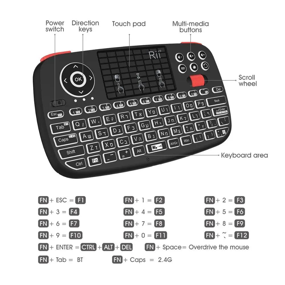 Portable Mini Wireless Keyboard With Backlit Keypad Touchpad - Android/Window