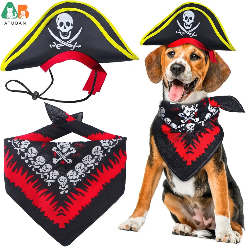 Pirate Hat with Pirate Skull Bandana Dog Cat